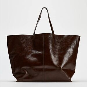 Maxi Leather Tote Bag in Oxblood Red